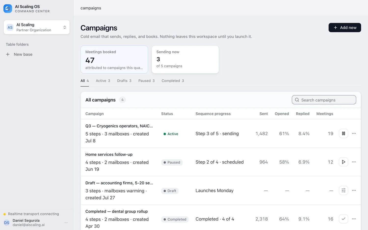 AI Scaling OS: campaigns sending, replying and booking meetings